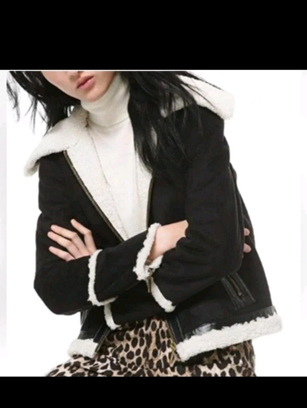 Michael Michael Kors Black/Bone Aviator Jacket Faux Suede Sherpa Size XXL